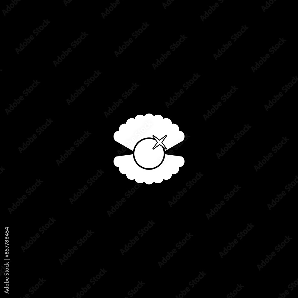 Poster open shell with a pearl icon isolated on dark background