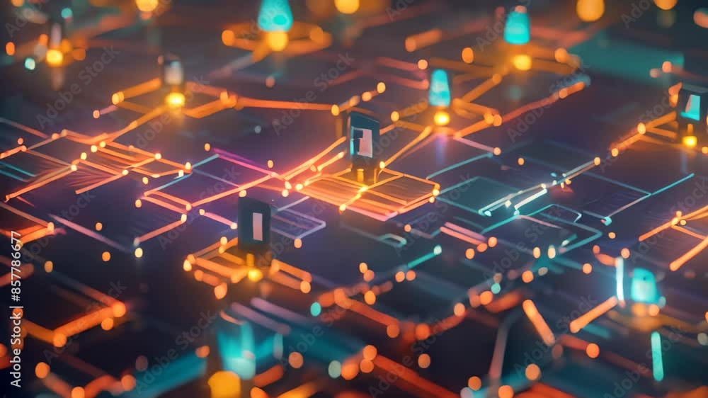 Poster abstract network of glowing lights symbolizing connectivity and data transmission, conceptualize the