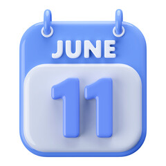 11th June Calendar Icon 3D Render
