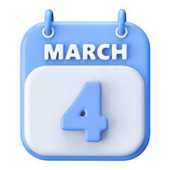 4th March Calendar Icon 3D Render