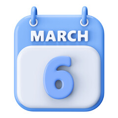 6th March Calendar Icon 3D Render