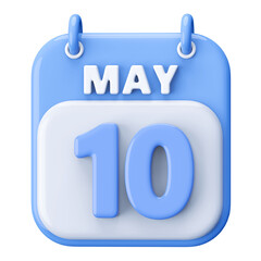 10th May Calendar Icon 3D Render