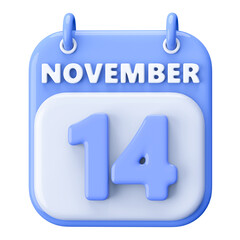 14th November Calendar Icon 3D Render