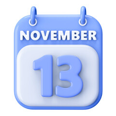 13th November Calendar Icon 3D Render