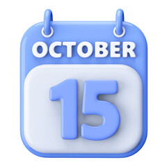 15th October Calendar Icon 3D Render