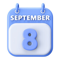 8th September Calendar Icon 3D Render