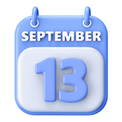 13th September Calendar Icon 3D Render