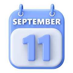11th September Calendar Icon 3D Render