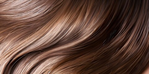 Naklejka premium Girl with smooth shiny brown hair thanks to keratin treatments for maintenance. Concept Haircare, Keratin treatments, Smooth hair, Shiny hair, Brown hair