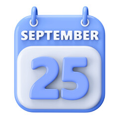 25th September Calendar Icon 3D Render