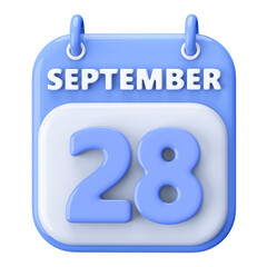 28th September Calendar Icon 3D Render