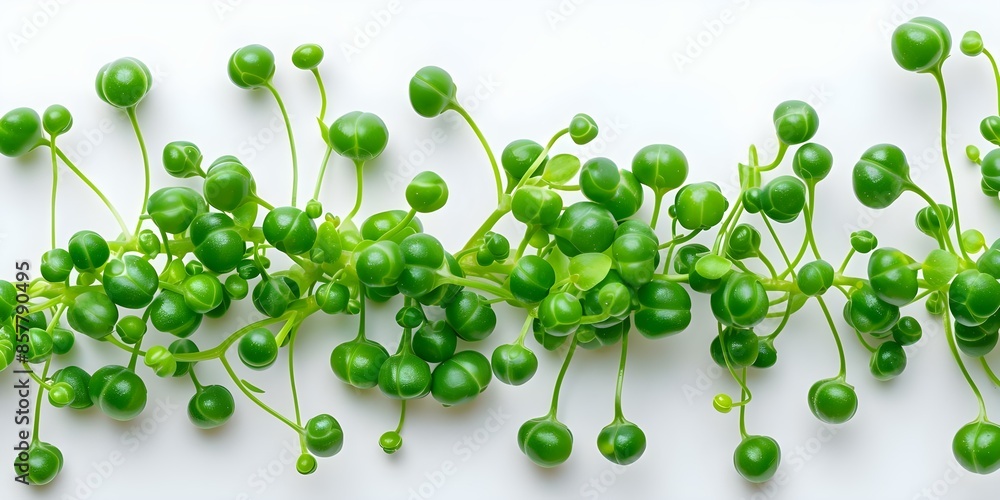 Poster string of pearls senecio rowleyanus isolated on white background for printing. concept botanical pho