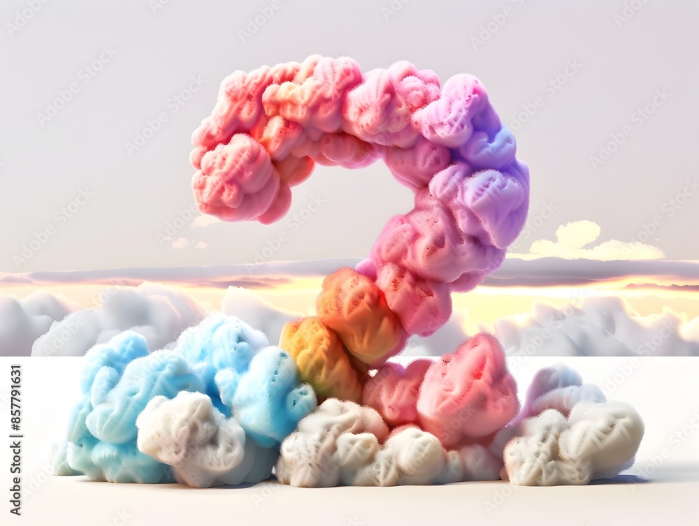 Poster fluffy colorful 3d clouds depicting the number 2 in a twilight sky backdrop