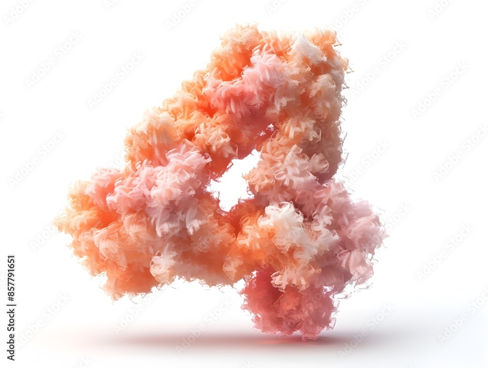 Poster fluffy pink and orange clouds shaped in number 4 with 3d rendering on isolated white background
