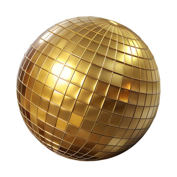 Golden Disco Ball, No Background. Perfect for: party decorations, disco-themed designs, music event promotions, party visuals, disco ball illustrations, nightlife designs, isolated disco ball imagery.