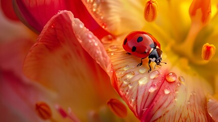 Obraz premium Ladybug on freesia flower