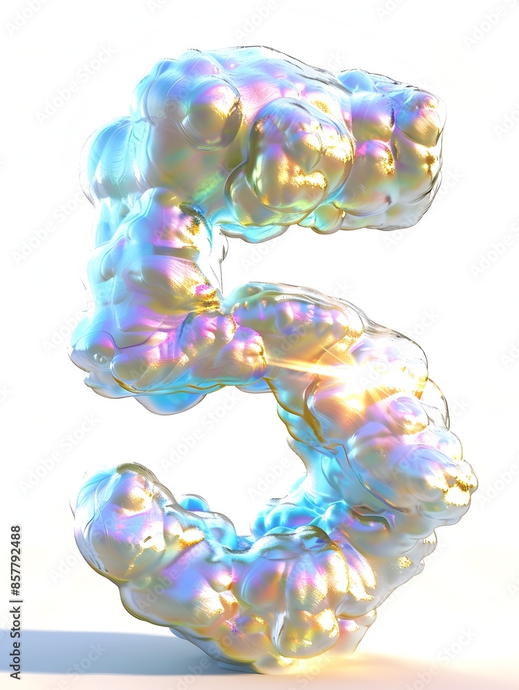 Poster iridescent clouds forming the number 5 with sunlight streaming through