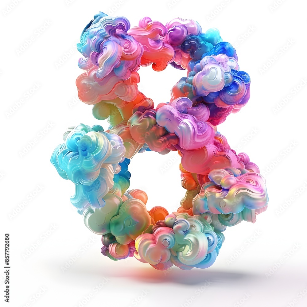 Poster luminous 3d rendered clouds in vibrant numeric shape on white background