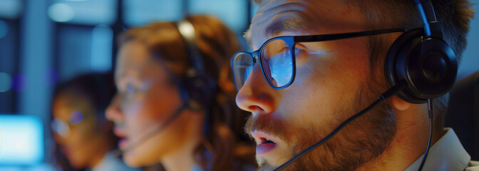 Professional Customer Service Team Working in a Call Center. This image captures a professional customer service team working diligently in a call center.