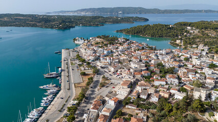 Aerial view of Porto Cheli, a luxury seaside retreat at the east edge of the Peloponnese peninsula, Greece