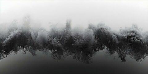 Naklejka premium Dark eerie 3D render of black smoke fog on white background. Concept 3D Render, Black Smoke, Eerie Atmosphere, Dark Aesthetic, White Background