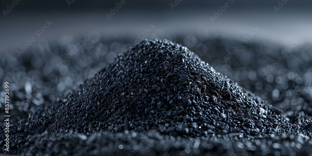 Poster artistic image of dark soil mound with charred material representing biochar byproduct. concept bioc