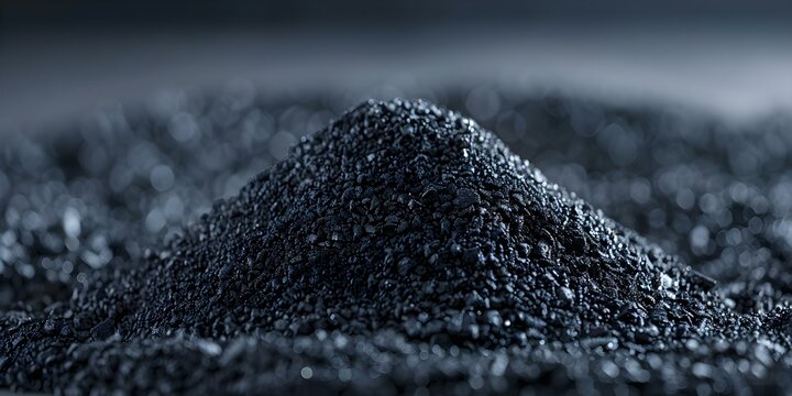 Artistic image of dark soil mound with charred material representing biochar byproduct. Concept Biochar Production, Environmental Impact, Sustainable Agriculture, Soil Regeneration