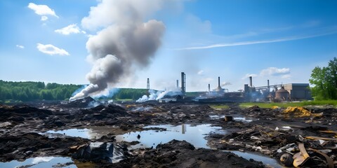 Industrial waste sites overlap with environmental cleanup efforts emphasizing the importance of remediation. Concept Remediation Challenges, Industrial Pollution, Environmental Cleanup