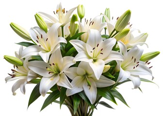 Obraz premium A Beautiful Bouquet Of White Lilies Isolated On A White Background.