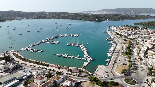 Aerial view of Porto Cheli, a luxury seaside retreat at the east edge of the Peloponnese peninsula, Greece