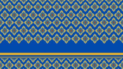 Thai pattern, blue, yellow, gold border, Thai pattern, Thai fabric, blue and gold