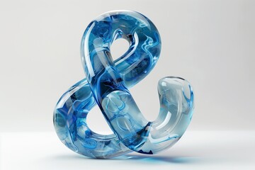 Glass 3D ampersand sign on a light background