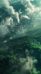 Obraz premium Aerial view of industrial complex polluting forest