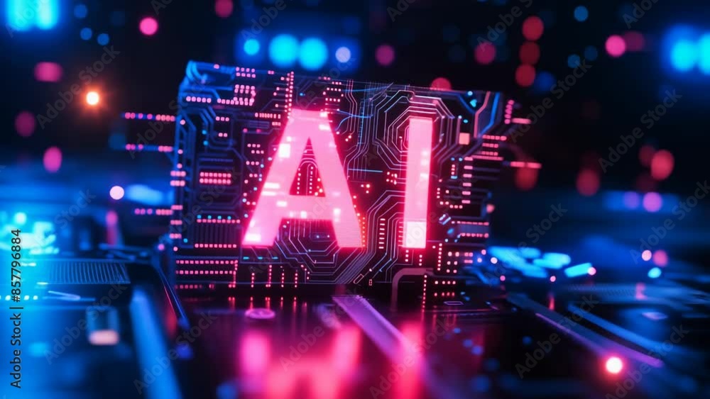 Poster futuristic ai technology circuit board illumination depicting artificial intelligence, machine learn