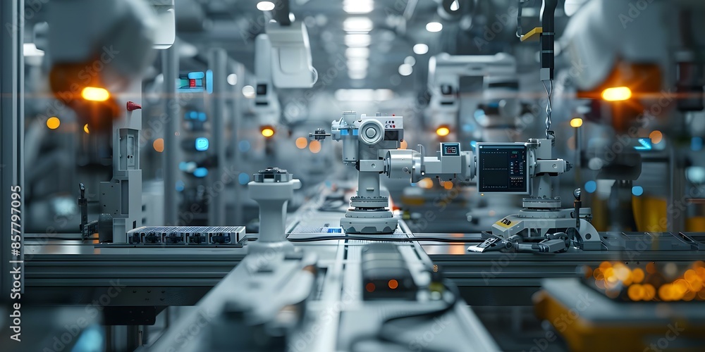 Poster smart factory with iiot machines and automated production lines optimizing manufacturing. concept sm