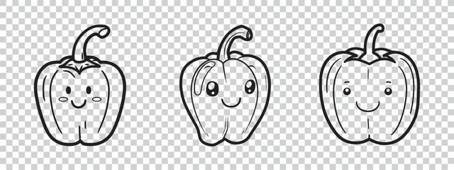 Bell Pepper Icons Set - Different Vector Illustrations Isolated On Transparent Background