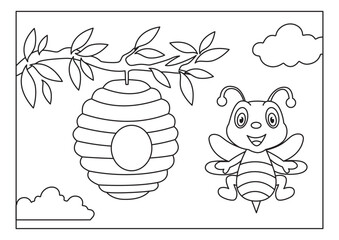 bee sketch for coloring book vector