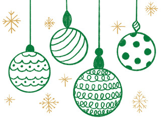 Christmas Ornaments Drawing Green and Gold Snowflake Isolated Illustration Holiday Design