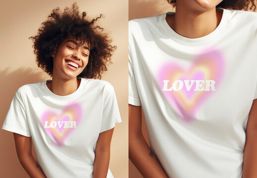 Woman Wearing White Tshirt Mockup With Generative AI