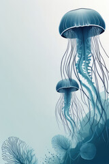 Design template of abstract design background jellyfish swimming in underwater seascape.