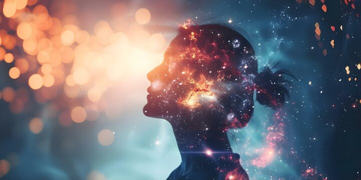 Radiant figure embodying the beginning of time creating galaxies with spoken word. Concept Beginning of Time, Radiant Figure, Creating Galaxies, Spoken Word, Cosmic Creation