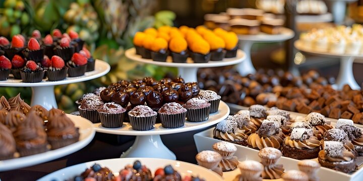 Gala dessert station featuring decadent treats for guests to enjoy. Concept Gala Dessert Station, Decadent Treats, Guest Enjoyment, Sweet Indulgence, Elegant Display