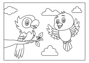 bird and parrot sketch for coloring book vector