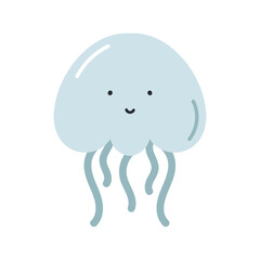 Cute jellyfish. Flat cartoon vector illustration isolated on white background. For card, posters, banners, printing on the pack, printing on clothes, fabric, wallpaper, textile or dishes.