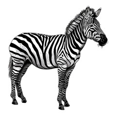 Obraz premium A detailed illustration of a zebra standing alone, highlighting its distinctive black and white stripes against a plain background.