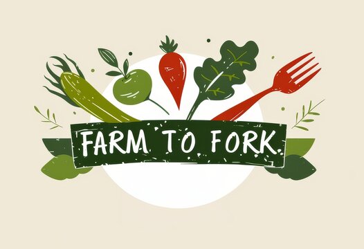 Farm to Fork: Fresh and Organic Concept Logo with Vegetables and Cutlery