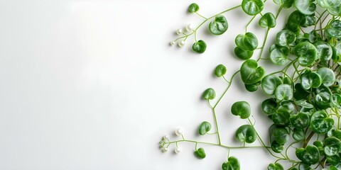 Fototapeta premium String of Pearl and String of Heart plants showcased in watercolor illustrations. Concept String of Pearl, String of Heart, Watercolor Illustrations, Houseplants, Botanical Art