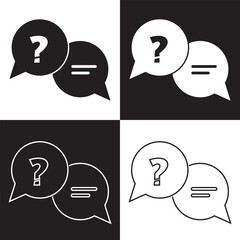 Question mark icon set. Bubble question icon, FAQ questions symbol on a white and black background. Vector illustration.  EPS 10