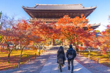 Tourist visit Nanzenji temple the beautiful autumn season in Kyoto., Colorful autumn season in Nanzenji temple in Kyoto, Japan.