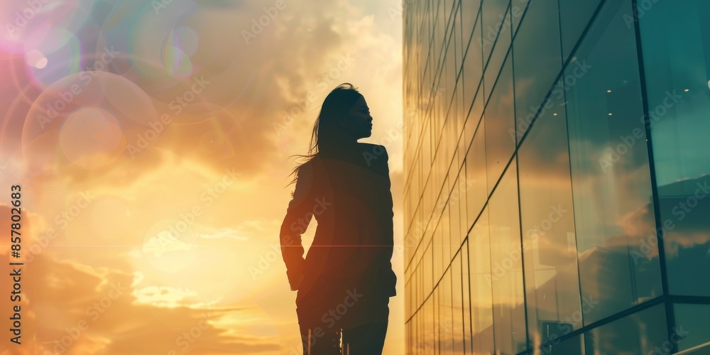 Wall mural inspirational silhouette of an asian businesswoman